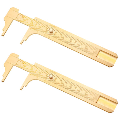 2 Pcs Brass Vernier Caliper Pocket Caliper Handy Caliper Measuring Mini Tool Double Scale Sliding Gauge Metal Pocket Ruler for Bead Wire Jewels Rings