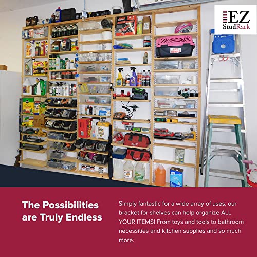 Made in USA | EZStudRack Adjustable Between Stud Shelf Bracket | Shelf Brackets for Wall Mounted Shelf | Shelving Brackets for Home | Garage Shelf EZStudRack