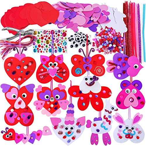 Winlyn 24 Sets Valentine's Day Craft Kits DIY Foam Hearts to Animal Shape Ornaments Art Sets Heart Dog Unicorn Bee Cat Owl Butterfly Ladybug Llama Winlyn