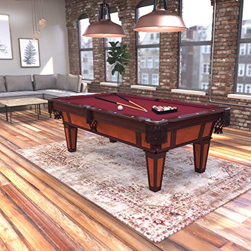 Fat Cat by GLD PRODUCTS Reno 7.5’ Pool Table with Dark Cherry Finish and Wine Colored Cloth, Accuslate Billiard Surface for Consistent Straight Fat Cat by GLD Products