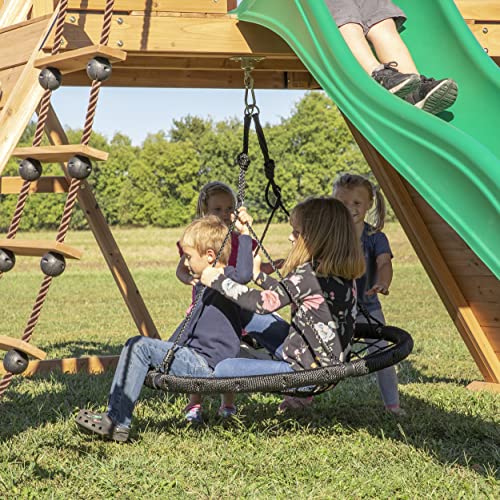 Backyard Discovery Endeavor All Cedar Wood Swing Set Playset for Backyard with Large Clubhouse Wave Slide Rope Ladder Rock Climbing Wall Wave Slide 2 Backyard Discovery