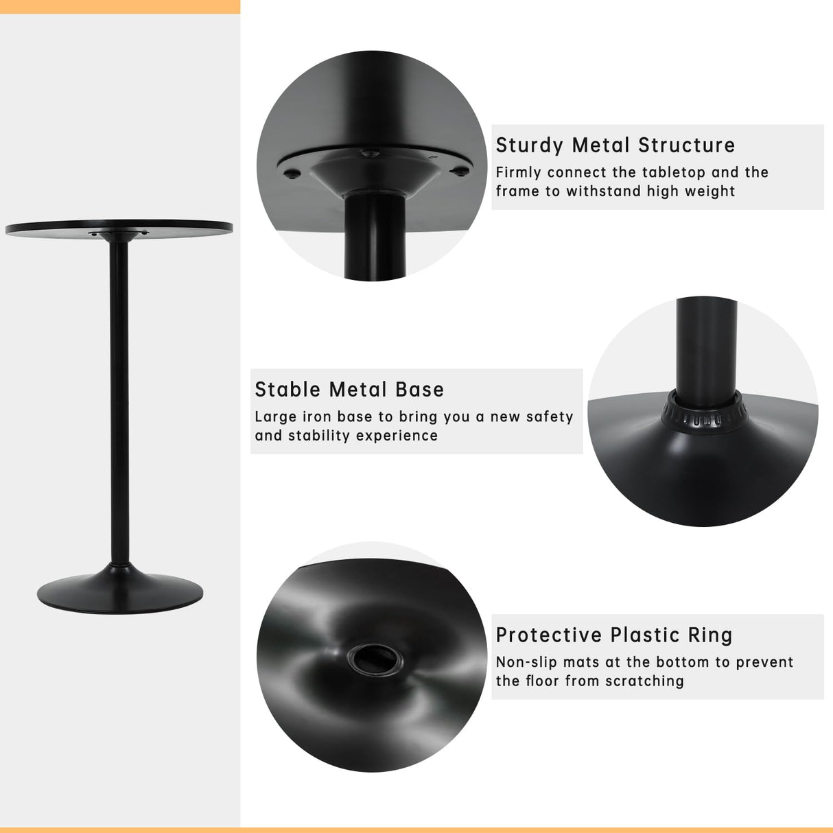 Modern 40" Black Round Bar Table with Solid Top and Sturdy Metal Base Dopinmin