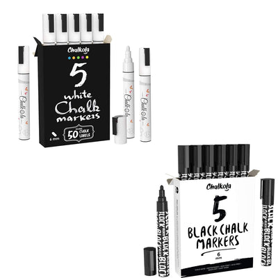 Chalkola 5 White 6mm + 5 Black Markers Bundle