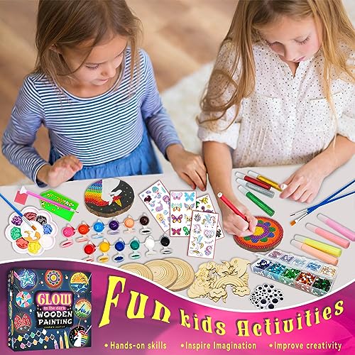 klmars Kids Wooden Painting Kit-Glow in The Dark-Arts & Crafts Gifts for Boys Girls Ages 5-12-Wood Slice Craft Activities Kits - Creative Art Toys klmars