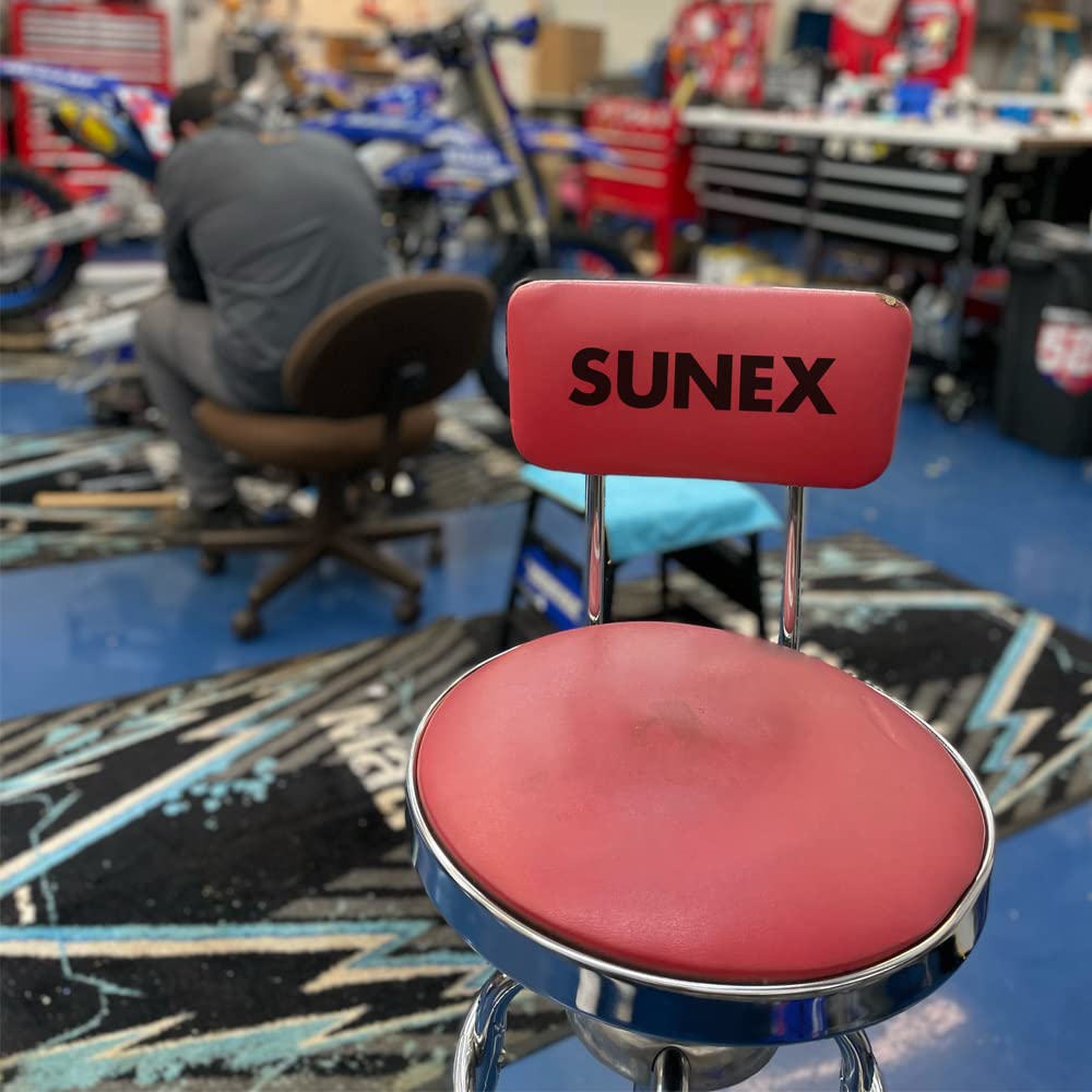 SUNEX TOOLS 8516 Hydraulic Shop Stool, High-Polished Chrome Finish, Hydraulic Seat Adjustment, Vinyl Padded Adjustable Seat and Backrest, Slip Sunex Tools