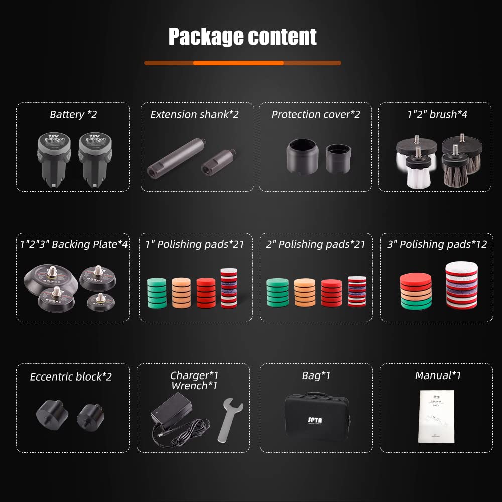 SPTA Cordless Mini Polisher, 12V Cordless Multi Polisher, Micro Cordless Scratches Killer Car Polisher RO/DA Mini Auto Machine Sets With Polishing SPTA