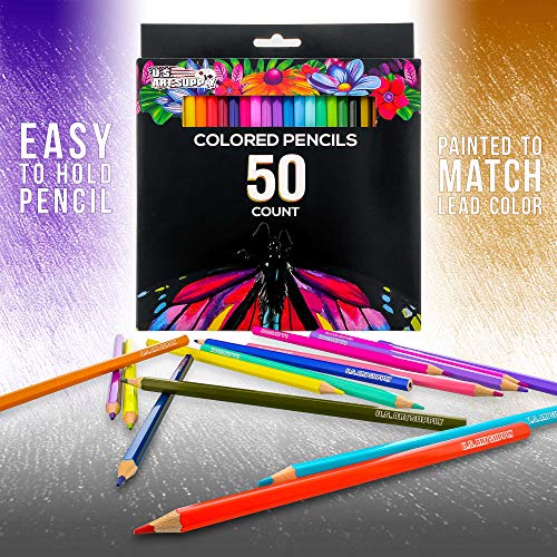 U.S. Art Supply 50 Piece Adult Coloring Book Artist Grade Colored Pencil Set -Vibrant Colors, Smooth Art Drawing, Sketching, Shading, Blending - Fun U.S. Art Supply