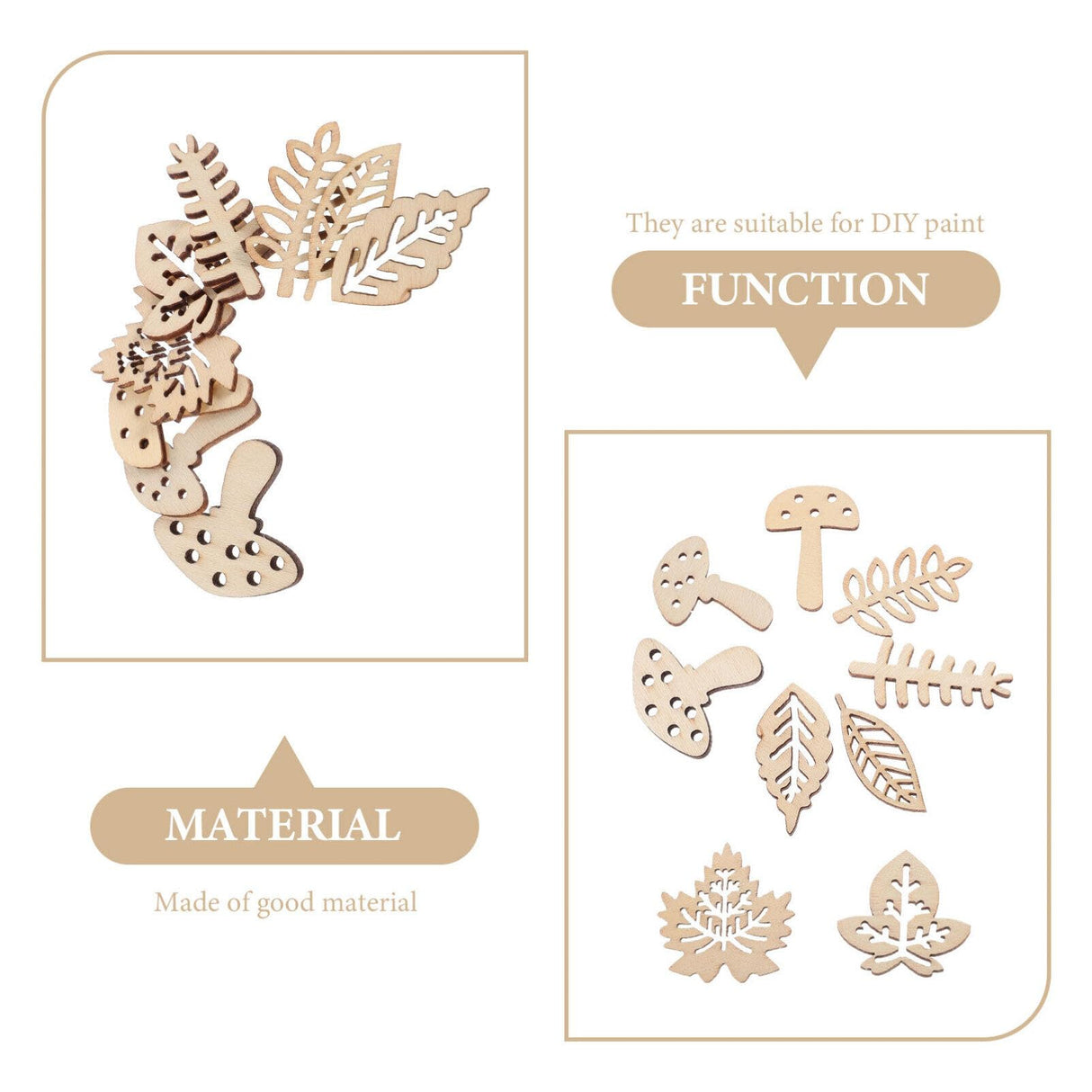 VILLCASE 1 Set Fall Thanksgiving Unfinished Wooden Ornaments Hollow Maple Leaves Mushrooms Wood Cutout Blank Wood Shapes Wood Slices for Kids Craft VILLCASE