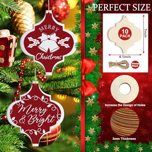 Large Christmas Wooden Ornaments to Paint 10Pcs, DIY Blank Unfinished Bell Wood Cutout Ornament for Crafts Hanging Decorations, Halloween Sophena