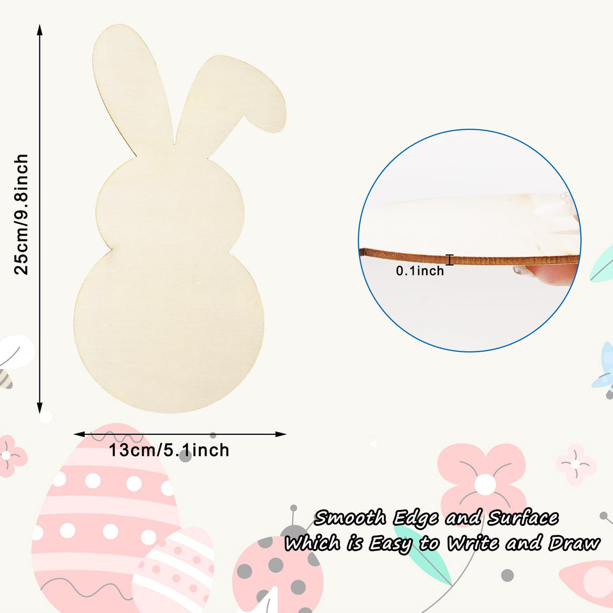 Whaline 4Pcs Easter Wooden Bunny Cutouts 9.8 x 5.1 Inch Unfinished Wooden Bunny Slices Signs Wood Rabbit Ornament for Spring Easter DIY Painting Whaline