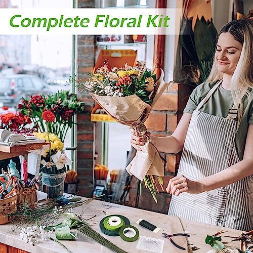 GLAMFIELDS Floral Arrangement Kit with Floral Tape, 26 Gauge Floral Stem Wire, 22 Gauge Floral Wire, Cutter, Boutonniere Flower pin for Bouquet Stem GLAMFIELDS