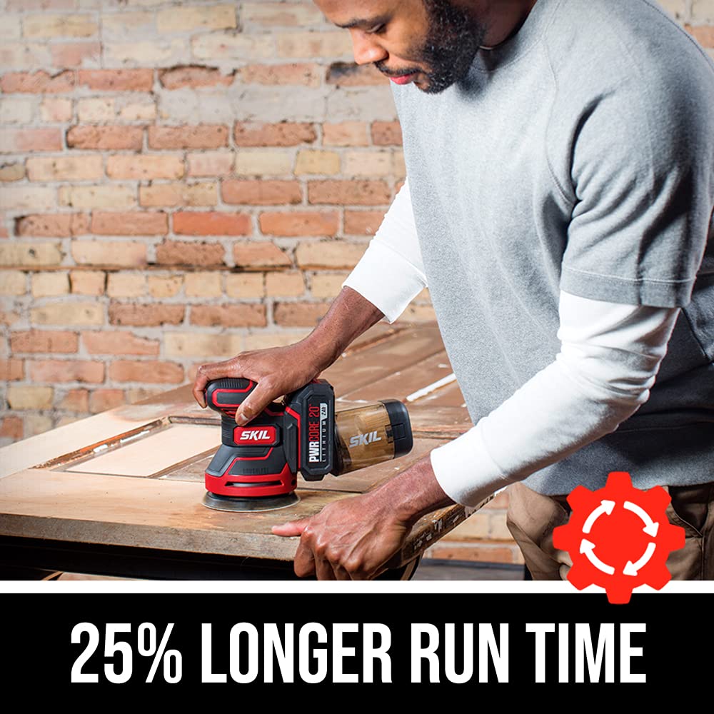 SKIL PWRCore 20 Brushless 20V 5-Inch Random Orbital Sander, Includes 2.0Ah Lithium Battery and PWRJump Charger - SR660302 Skil