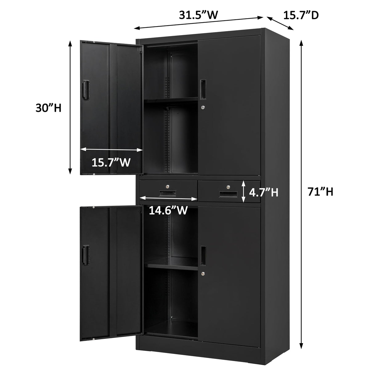 iDEKAI Metal Storage Cabinet with Lock, 71" Garage Storage Cabinets with 2 Lockable Drawers and 4 Adjustable Shelves,Tall File Cabinet, Tool Cabinet iDEKAI