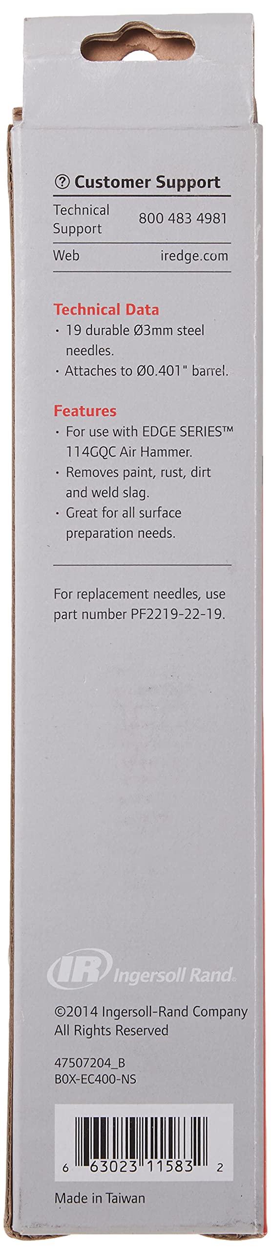 Ingersoll Rand EC400-NS Edge Series Needle Scaler Attachment, Screw On for Use w/ 114GQC Air Hammer (0.401 Diameter Barrel), Paint, Rust, Dirt and Ingersoll Rand