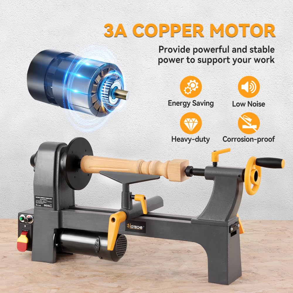 Hoteche Benchtop Wood Lathe 3-Amp 10-Inch x 13-Inch Variable Speed Mini Power Woodturning Tool Hoteche