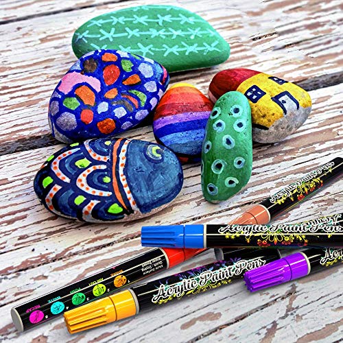 Desire Deluxe Acrylic Paint Pens for Rock Painting, Stone, Ceramic, Glass, Wood, Canvas – Set of 12 Non Toxic Water Based Markers - Great Artists Desire Deluxe