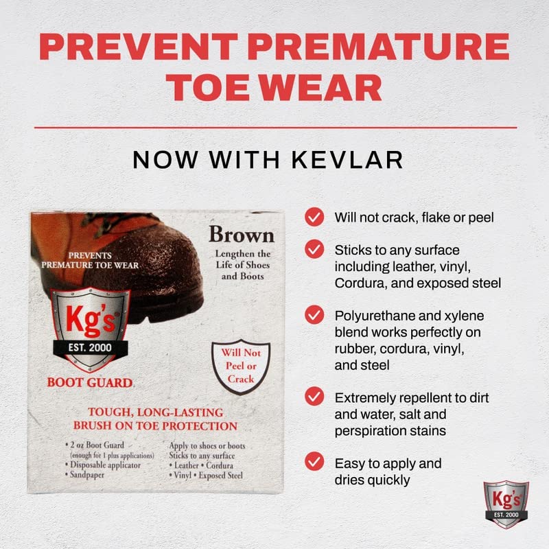Kg's Boot Guard Brush On Toe Protection – Brush On Liquid for Tough, Long-Lasting Safety Protection on Boots, Made with Kevlar for Strong, Durable Kg's