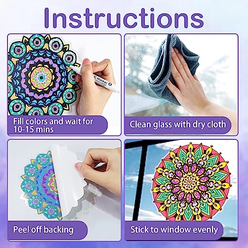 Insnug Color Your Own Mandala Window Cling, Arts and Crafts for Kids Ages 8-12, Crafts for Teens Adult Elderly, Teen Girl Gifts Trendy Stuff, Mandala Insnug