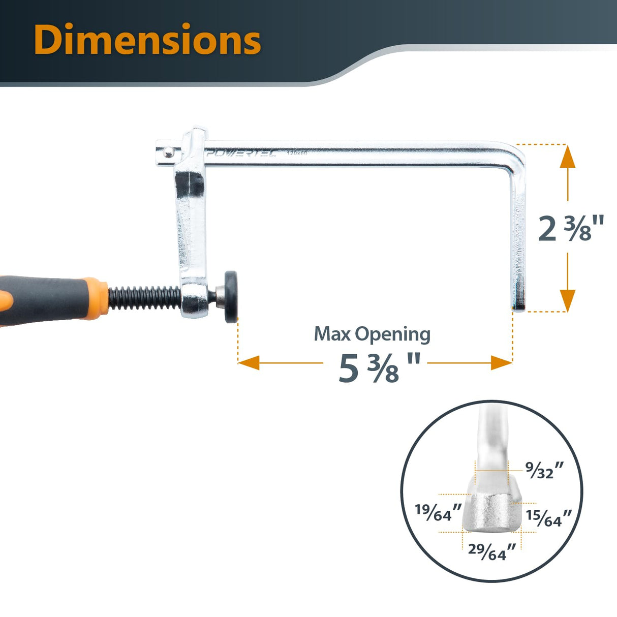 POWERTEC 71410 Quick Screw Guide Rail Clamp for MFT Table and Track Saw Guide Rail System, 5-3/8” Capacity x 2-3/8” Throat Depth, 400lbs Clamping POWERTEC