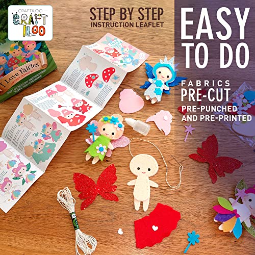 CRAFTILOO Fairy Sewing Kits for Little Girls 5 Easy Projects for Children Beginners Sewing kit Kid Crafts Make Your Own Felt Pillow Plush Craft Kit CRAFTILOO