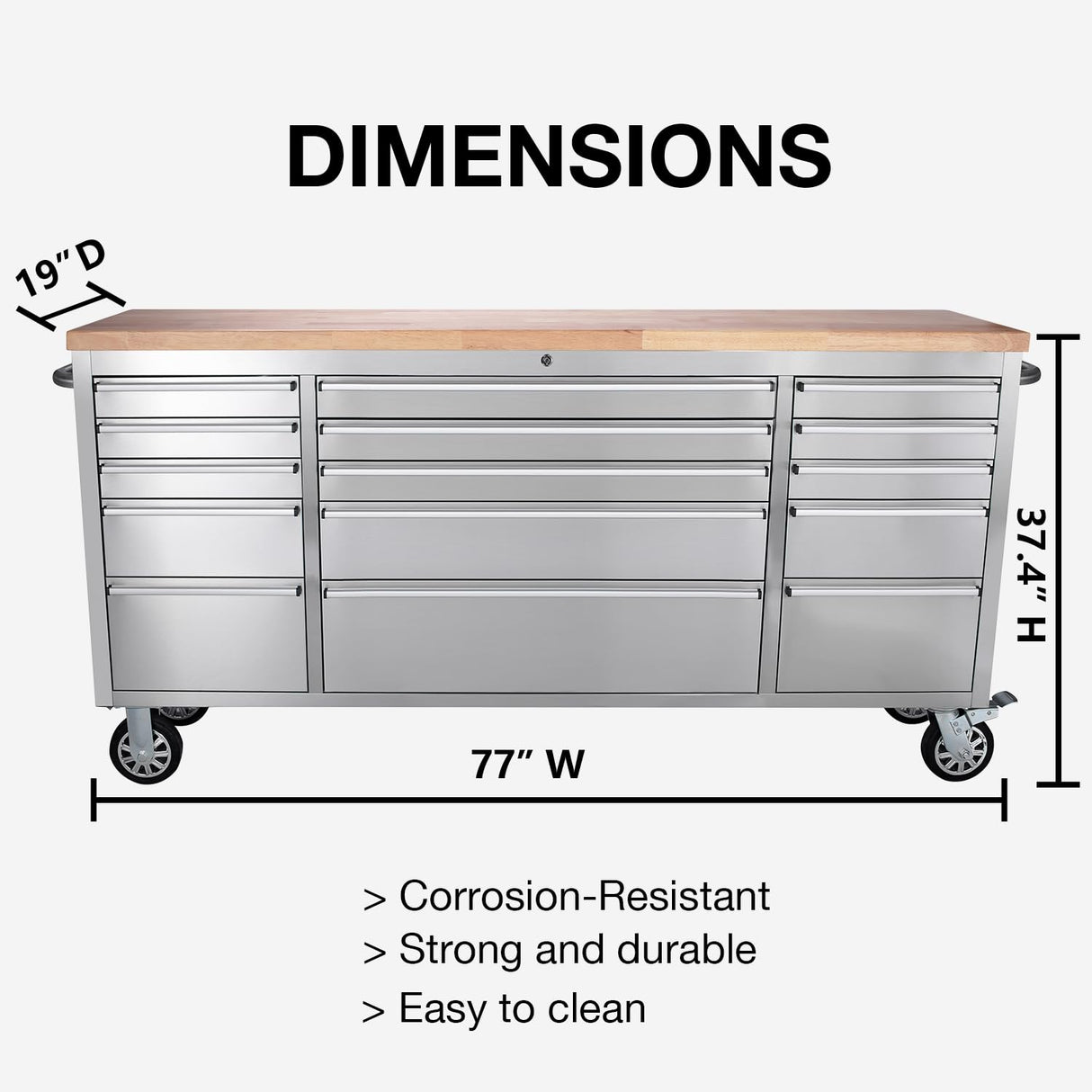 SINDA 72 Inch Tool Chest with Drawers and Wheels Mobile Workbench Garage Tool Storage Cabinet Large Rolling Lockable Tool Box with Wood Top, SINDA