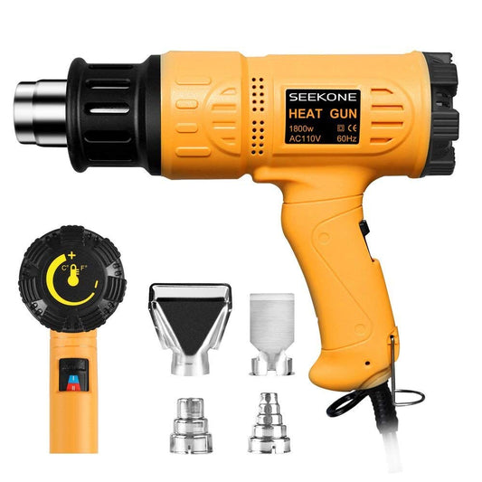 SEEKONE Heat Gun 1800W 122℉~1202℉（50℃- 650℃）Fast Heating Heavy Duty Hot Air Gun Kit Variable Temperature Control Overload Protection with 4 Nozzles