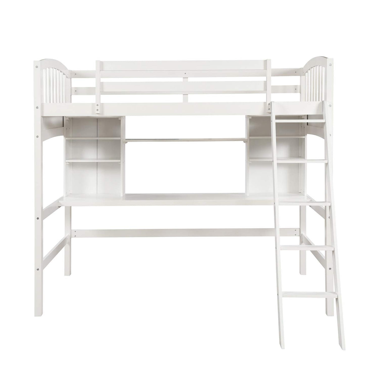 Merax Twin Loft Bed with Desk and Shelves - Solid Wood Frame in Gray Merax
