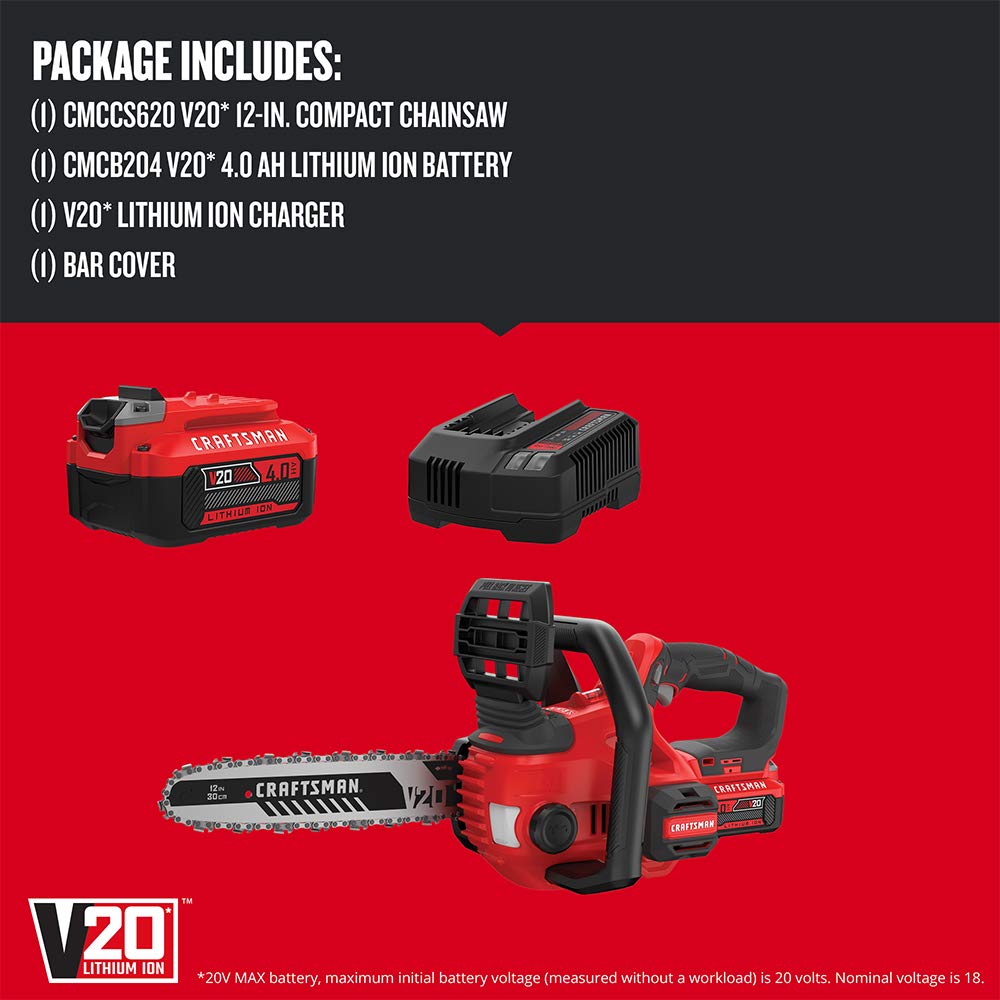 CRAFTSMAN V20* Cordless Chainsaw, 12-Inch (CMCCS620M1) Craftsman