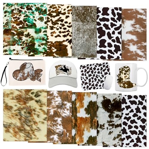 Tintnut Cowhide Infusible Ink Transfer Sheets - 10 Sheets 12"x10", Cow Print Sublimation Transfer Paper Bundle Compatible with Cricut for DIY Mugs, Tintnut
