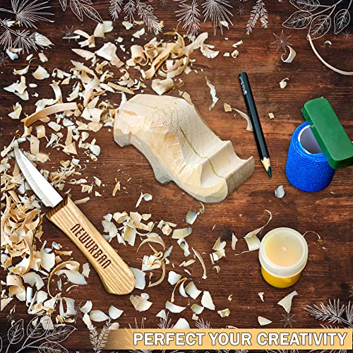 Wood Carving Kit for Beginners - Whittling kit with Rhino - Linden Woodworking Kit for Kids, Adults - Wood Carving Stainless Steel Knife with Wooden NEWURBAN