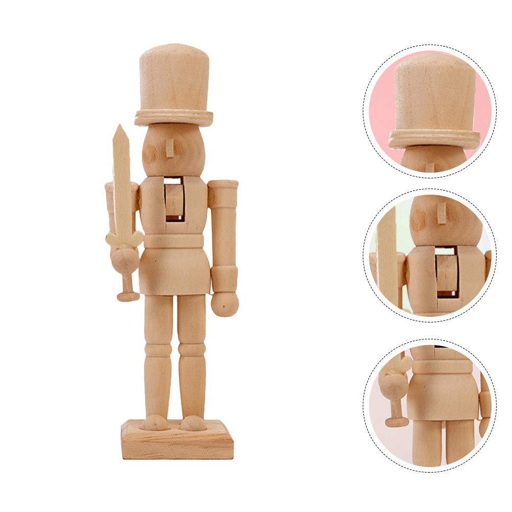 BESPORTBLE Christmas Craft Wood Nutcracker Wooden Nutcracker Figurines Unfinished Wood Nutcracker Soldier DIY Nutcracker Decor 12x4.5x4cm BESPORTBLE