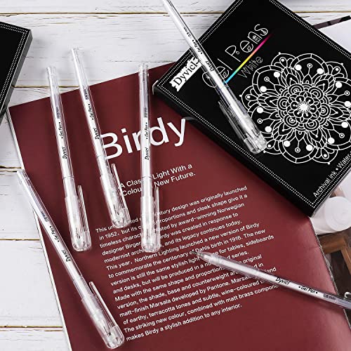 Dyvicl White Gel Pens, 0.8 mm Fine Pens Gel Ink Pens for Black Paper Drawing, Sketching, Illustration, Adult Coloring, Journaling, Set of 12 Dyvicl