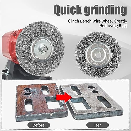 WENORA 6-Inch Wire Wheel for Bench Grinder, 0.012 Carbon Steel Wire with 1/2" & 5/8" Arbor Hole, for Removal of Rust, Paint and Scale from Metal and WENORA