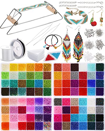Jexine 48000 Pcs Bead Loom Kit Beading Supplies 2 mm Seed Beads Loom Kit for Adults Bracelets Jewelry Earring Making Tools Christmas Gifts for Girls Jexine