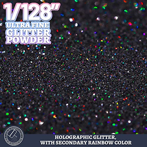 LEOBRO Black Glitter, Glitter, 180G/6.35OZ Holographic Ultra Fine Glitter, Resin Glitter Powder, 1/128" Metallic Black Glitter for Crafts Resin LEOBRO