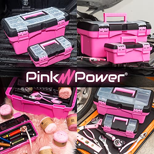 Pink Power Pink Tool Box for Women - Sewing, Art & Craft Organizer Box Small & Large Plastic Tool Box with Handle - Pink Toolbox Sewing Box Tool Pink Power