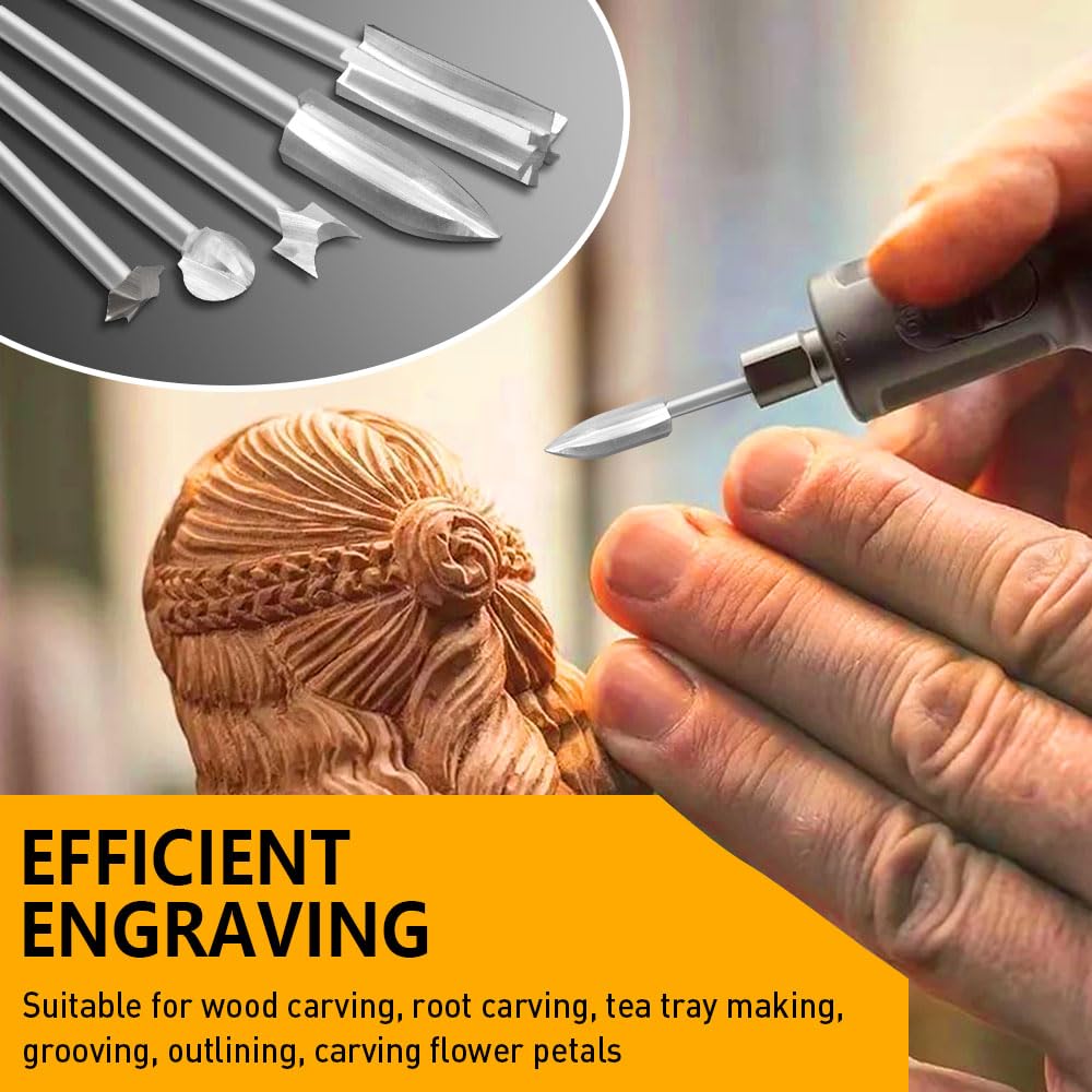 Wood Carving Drill Bits Set Compatible with Dremel Rotary Tool 5 Different Engraving Drill Accessories Bit Wood Grinding Woodworking Tool with 0.3mm FOTYBEI