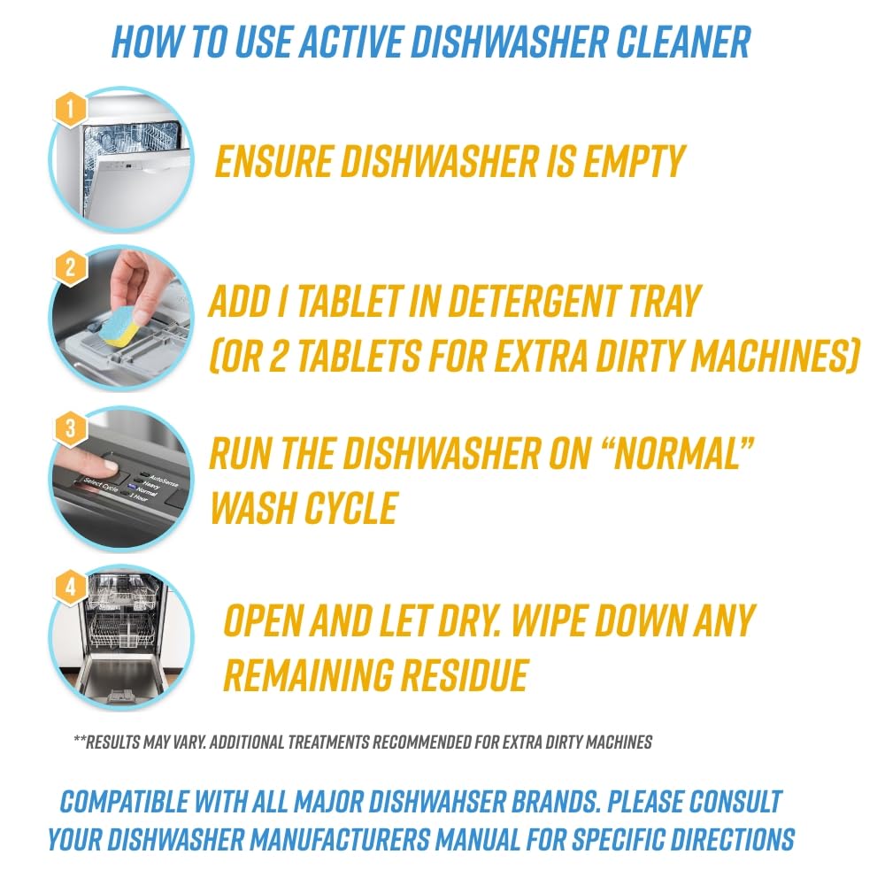 Dishwasher Cleaner And Deodorizer Tablets - 24 Pack Deep Cleaning Descaler Pods for Dish Washer Machine, Heavy Duty, Septic Safe, Natural Limescale ACTIVE