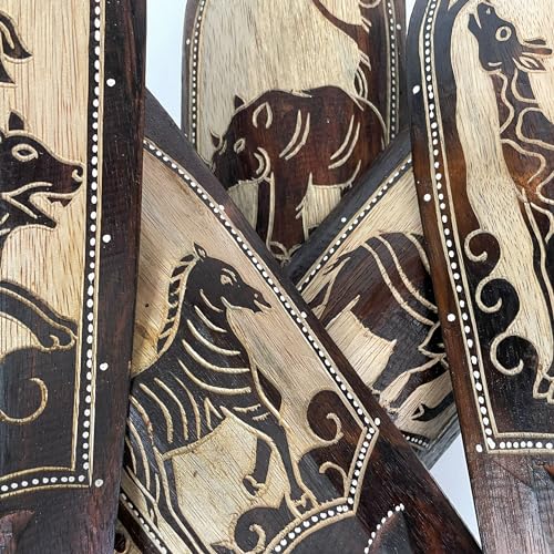 Artisan-Carved Set of 5 Hand-Crafted Wooden African Animal Wall Masks: Unique Tribal Art Sculptures - Each 20 Inches High - Perfect for Cultural Zeckos