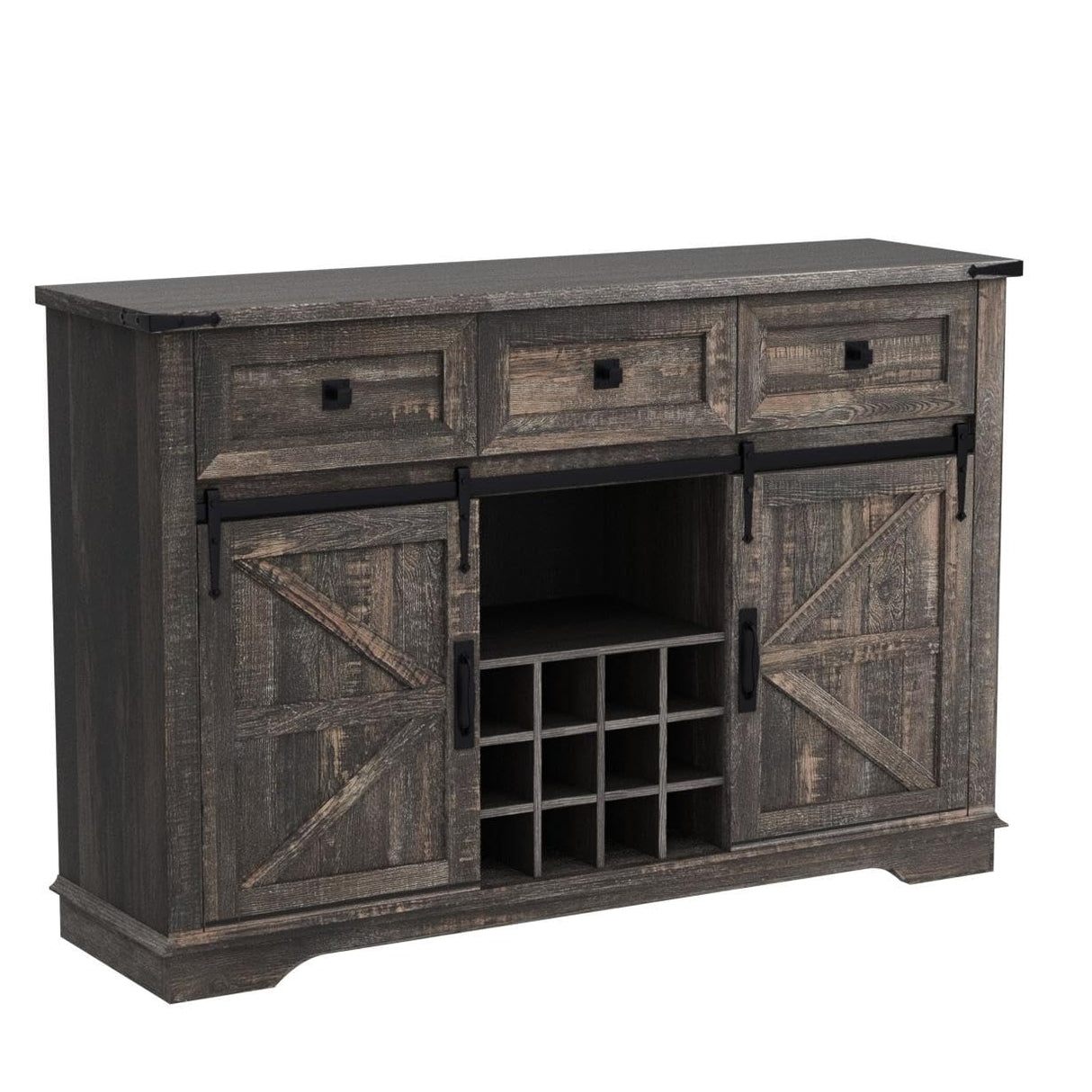 OKD Farmhouse Buffet Cabinet, 54" Sideboard with 3 Drawers, Sliding Barn Door, Wine and Glass Rack, Storage Shelves, Liquor Coffee Bar Cupboard for OKD