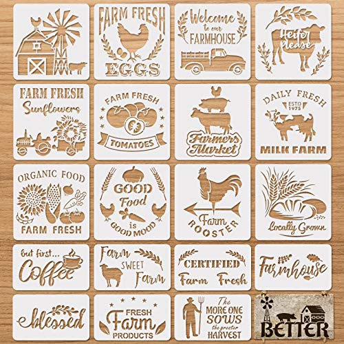 20 Pieces Farmhouse Stencils Reusable Farm Painting Stencils Farm Theme Drawing Art Template for Scrapbooking Drawing Tracing DIY Furniture Wall Zonon