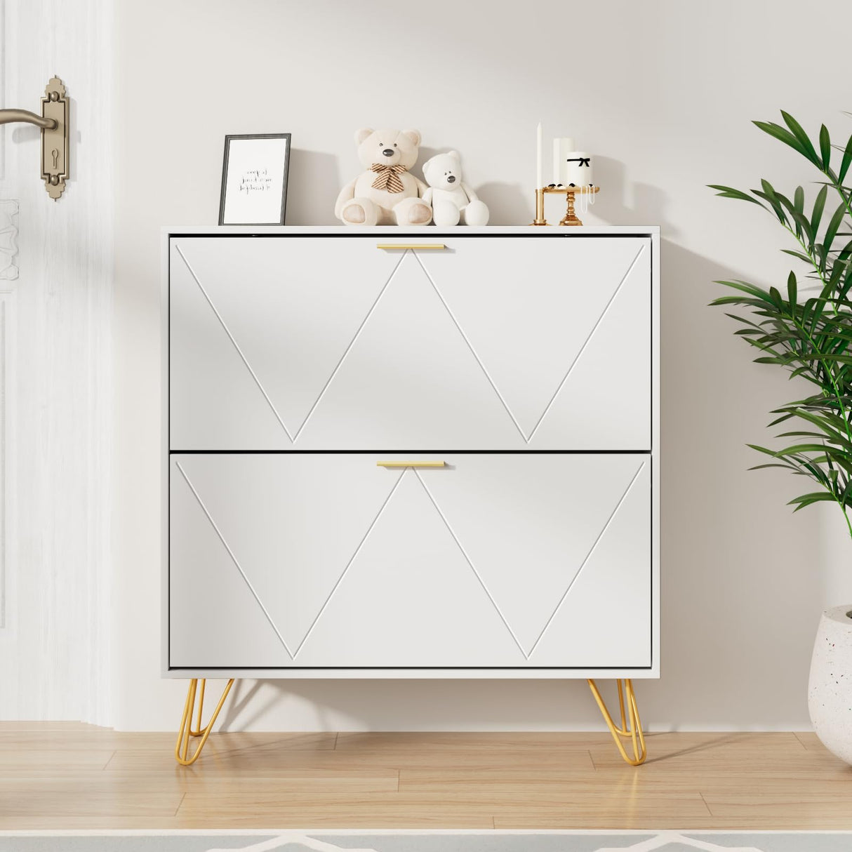 CARPETNAL Shoe Cabinet for Entryway Slim, White Shoe Storage Cabinet with 2 Flip Drawers, Narrow Shoe Rack Cabinet, Freestanding Shoe Cabinet CARPETNAL