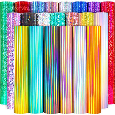 GIRAFVINYL Assorted Vinyl Bundle 12” x 12”,21 Sheets/Pack Holographic Vinyl Permanent Vinyl Adhesive for cricut,DIY Crafts,Home Decor and Tumblers