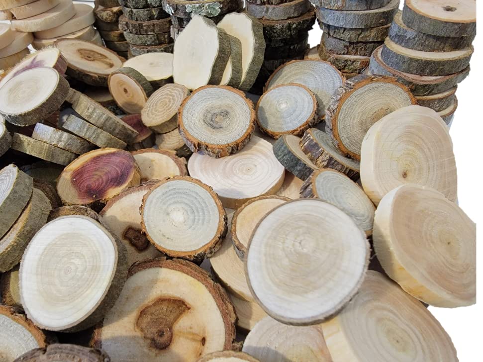 Wood Slice Variety Pack, 1" - 3", Qty of 50 - Live Edge Walnut, Red Cedar, Maple, Oak, Coasters, Craft Wood, Wood Burning, Epoxy Resin Projects, SHUIKU
