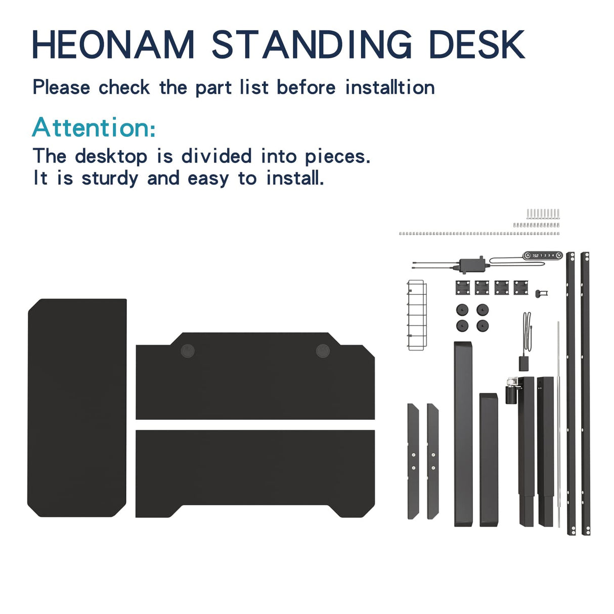 HEONAM 59'' L Shaped Height Adjustable Standing Desk, Electric Stand up Computer Table for Home Office Desk with Black Frame & Top HEONAM