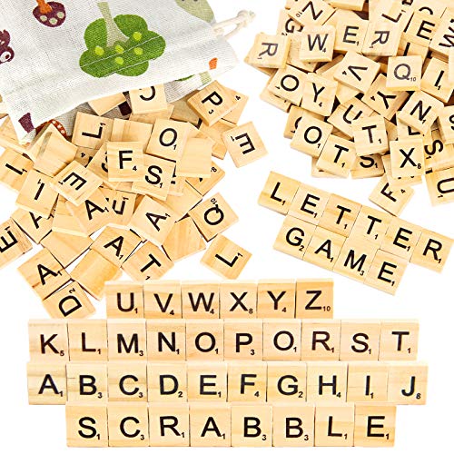 PINOWU 200pcs Wooden Letter Tiles for Scrabble Crossword Game Wood Scrabble Letters Replacement for DIY Craft Gift Decoration Scrapbooking and Making PINOWU