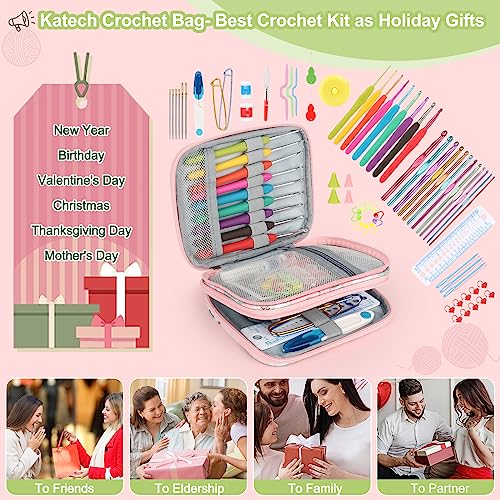Katech Crochet Hooks Set with Crochet Case, 73-Piece Crochet Hooks Kit Knitting Accessories Ergonomic Aluminum Alloy Crochet Hook Colorful Crochet Katech