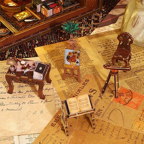 ISSEVE DIY Book Nook Kit, 3D Wooden Puzzle DIY Miniature House Kit for Book Nook Shelf Insert Decoration, Magic Book House Stand Bookshelf Dollhouse ISSEVE