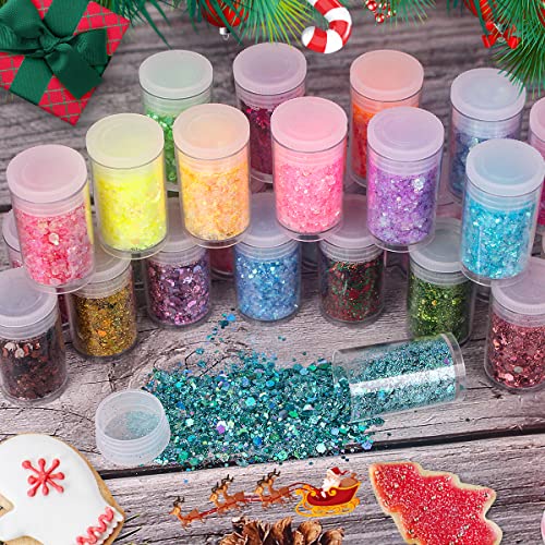 Holographic Chunky and Fine Glitter Mix, 45 Colors Festival Sequins & Glitter Powder, Iridescent Glitter Flakes, Cosmetic Face Body Eye Hair Nail Art Linwulte