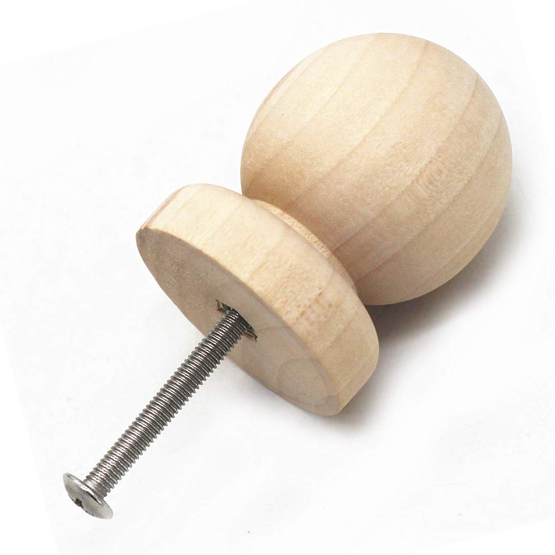 WEICHUAN 10PCS Ball with Base Shape Unfinished Wood Drawer Knobs Pulls Handles - Cabinet Furniture Drawer Knobs Pulls Handles (Diameter: 1-3/8 Inches WEICHUAN